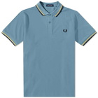 Fred Perry Men's Slim Fit Twin Tipped Polo Shirt in Azure Blue/Golden Hour/Navy