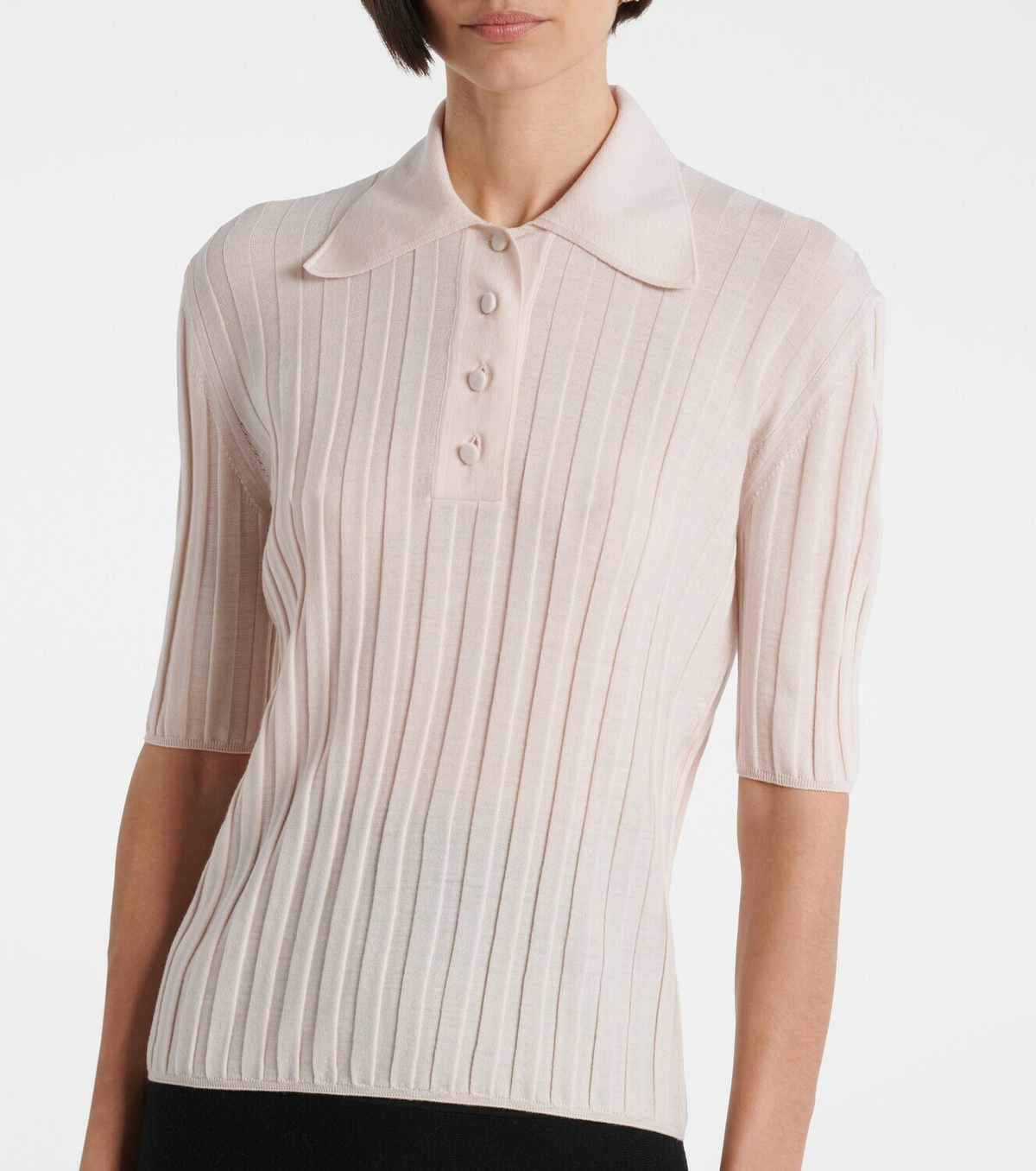 Plan C Ribbed-knit wool polo shirt