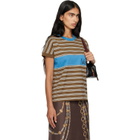 Versace Brown & Blue Embroidered-Logo Striped-Intarsia Cotton T-shirt