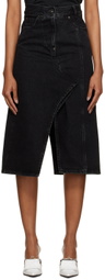 Pushbutton Black Paneled Denim Midi Skirt