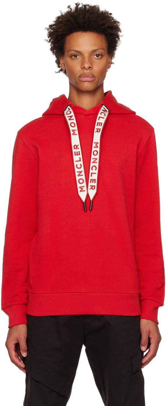 Moncler Red Embroidered Drawstring Hoodie Moncler