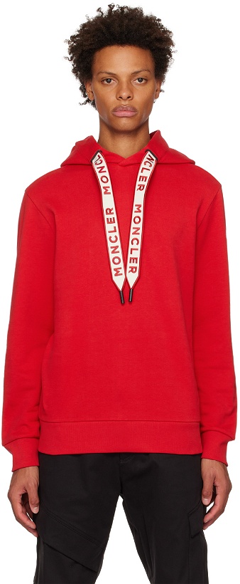 Photo: Moncler Red Embroidered Drawstring Hoodie