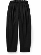 Monitaly - Triple Tuck Wide-Leg Basketweave Wool-Blend Trousers - Black