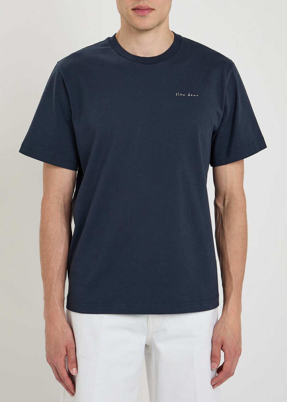 Forét Embroidered Cotton T-shirt Navy