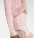 Self-Portrait Faux fur-trimmed open-knit cardigan