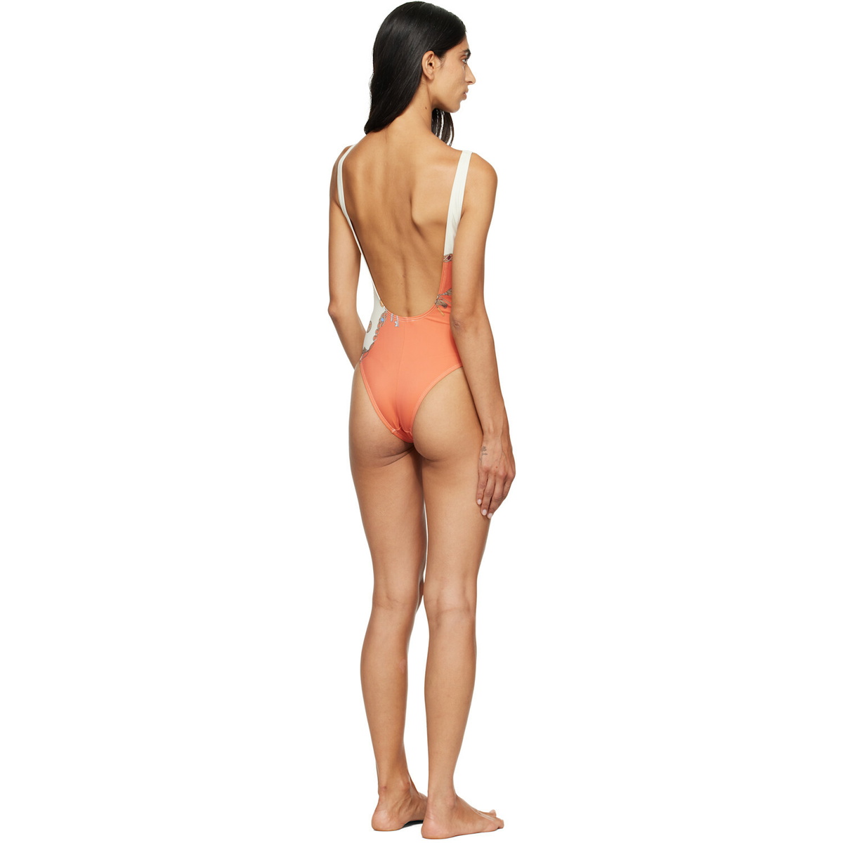 Versace Orange & White Printed One-Piece Swimsuit