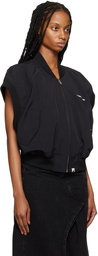 Pushbutton Black Sleeveless Bomber Jacket