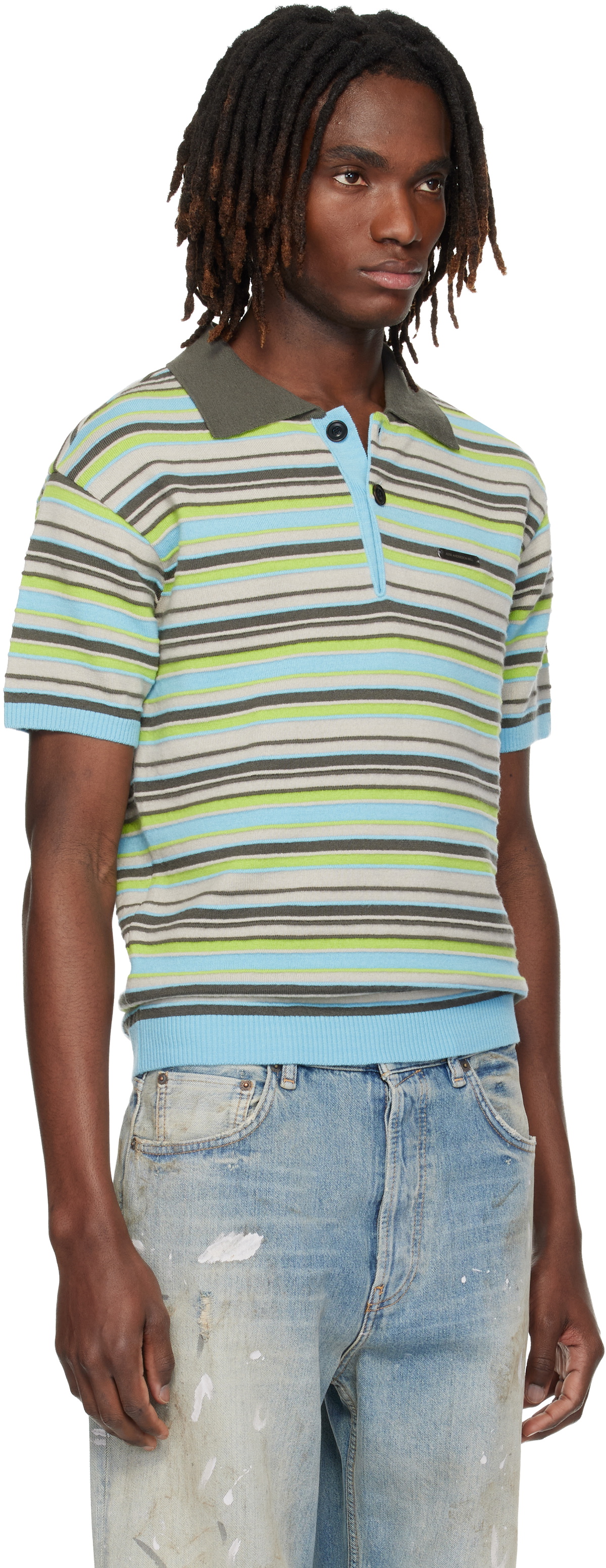 Andersson Bell Blue & Green Stripe Wool Polo
