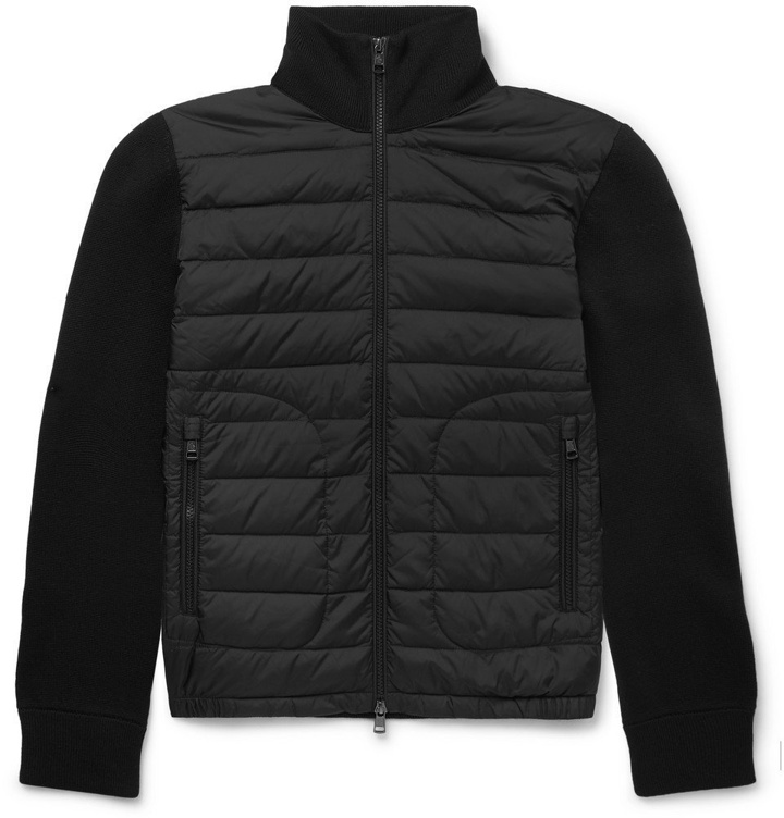 Photo: Moncler - Panelled Virgin Wool-Blend and Quilted Shell Down Zip-Up Cardigan - Black