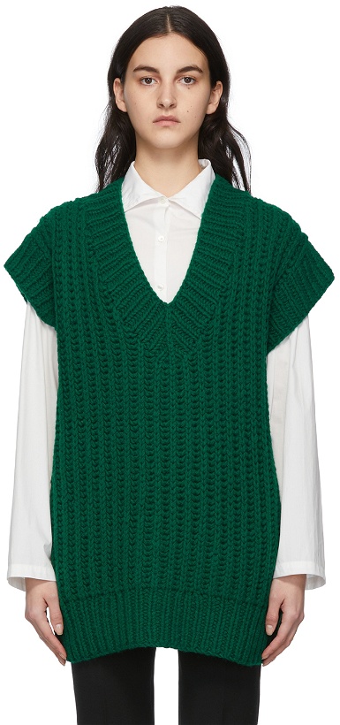 Photo: AMI Alexandre Mattiussi Green Hand-Knitted V-Neck Oversize Vest