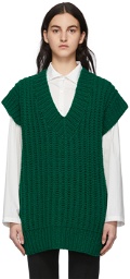 AMI Alexandre Mattiussi Green Hand-Knitted V-Neck Oversize Vest