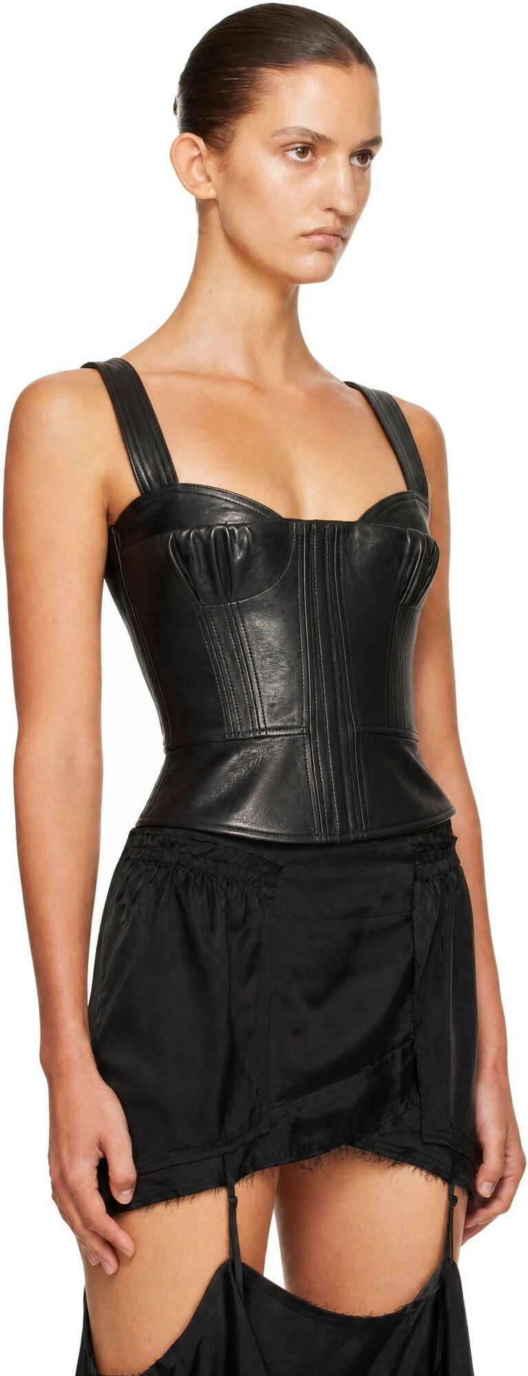 KNWLS Black Victoria Corset Leather Top