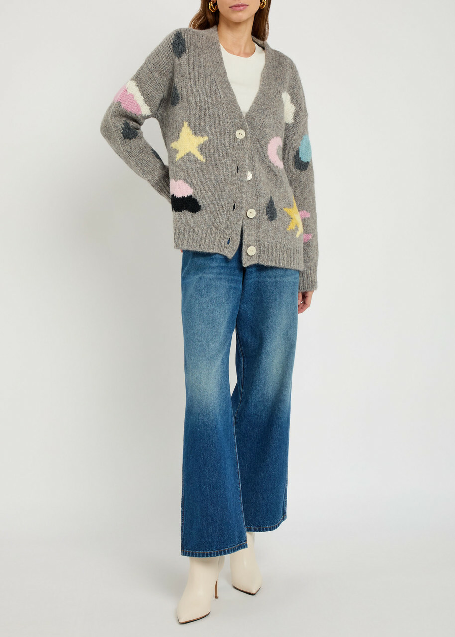 Bernadette Stormy Graphic Intarsia Alpaca-blend Cardigan Grey