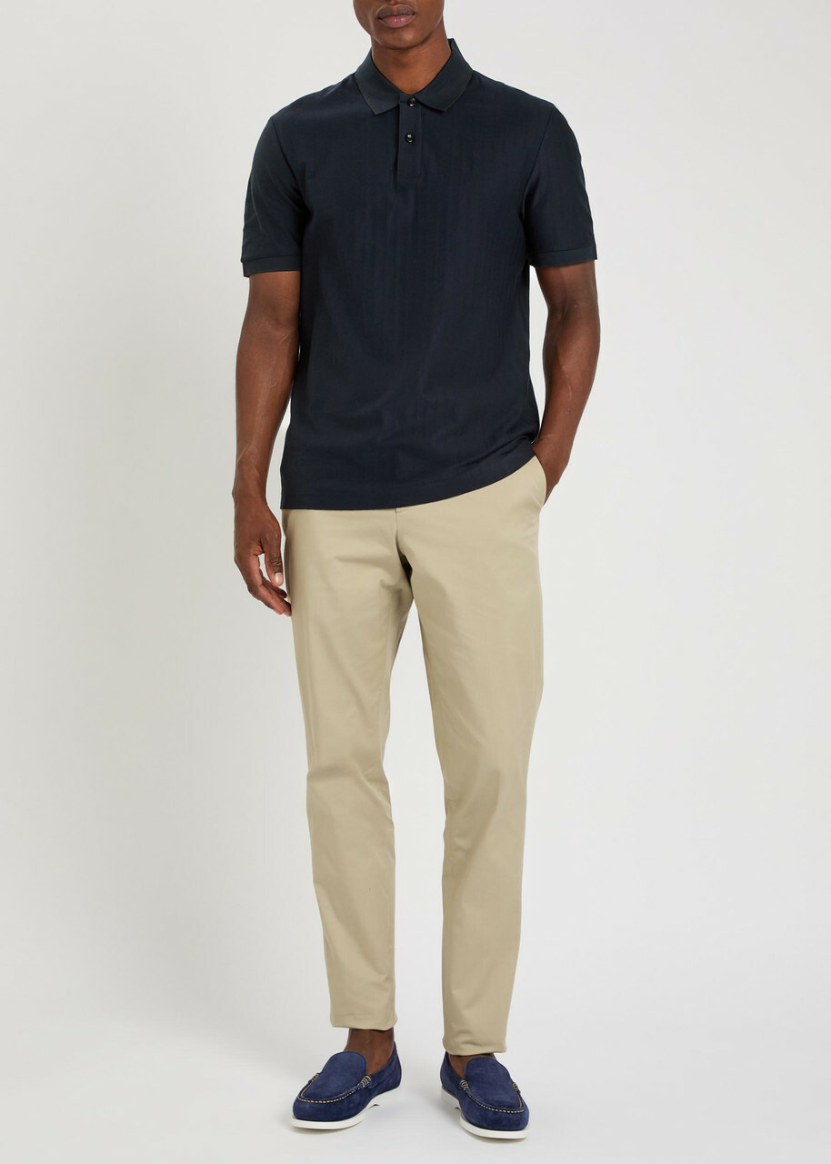 Boss Parley Striped-knit Cotton Polo Shirt Dark Blue