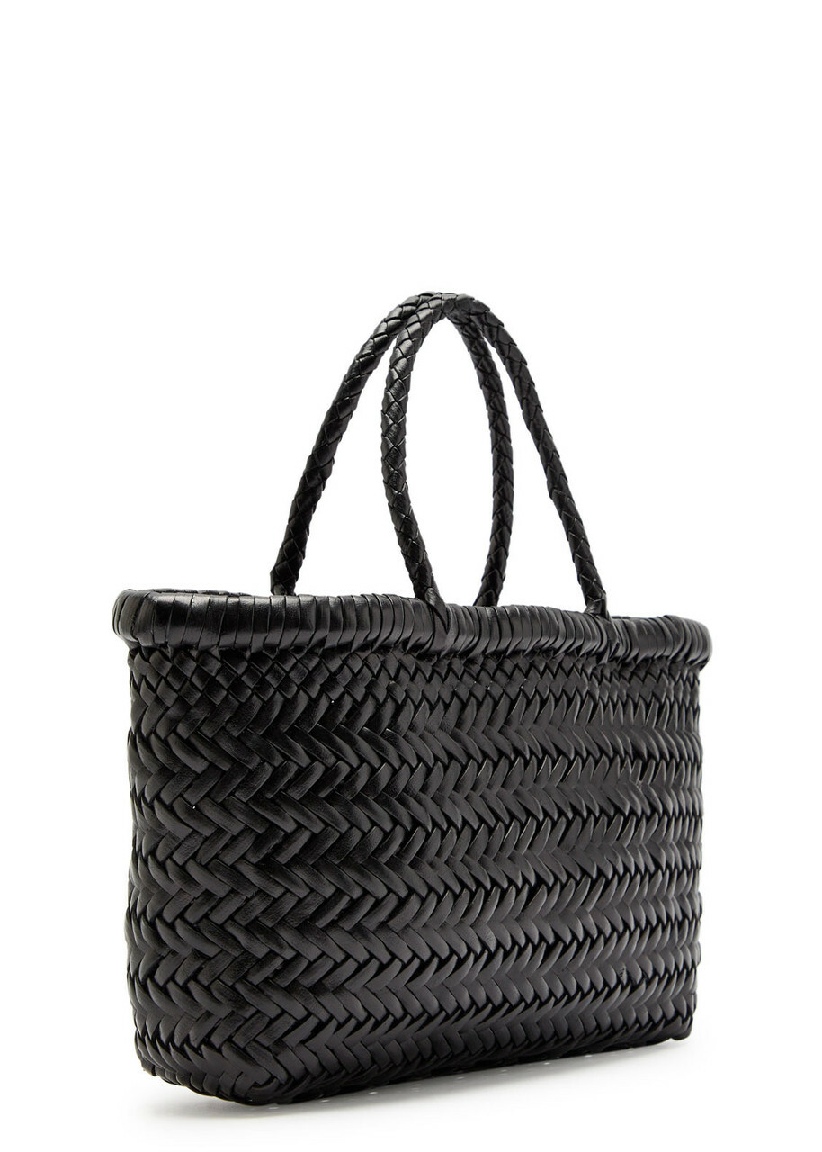 Dragon Diffusion Mini Flat Gora Woven Leather top Handle bag - Black - One Size