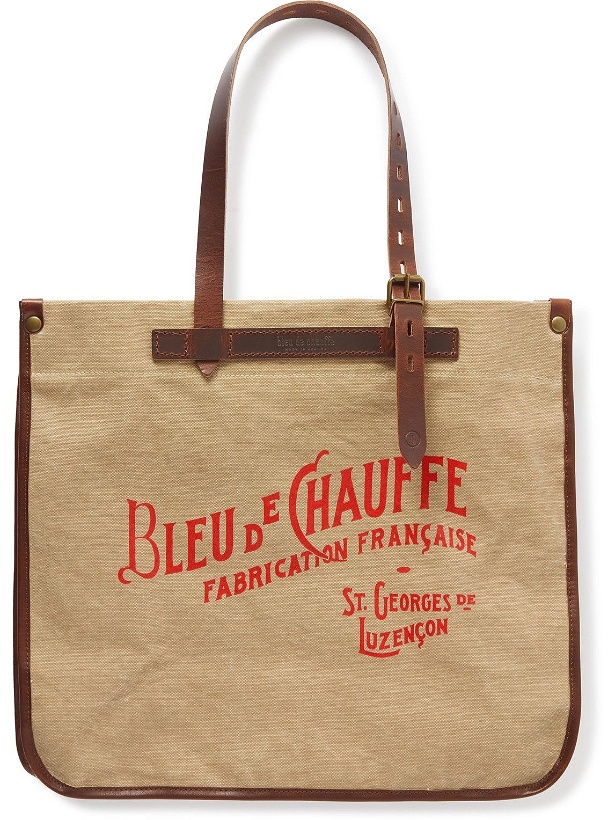 Photo: Bleu de Chauffe - Leather-Trimmed Logo-Print Cotton-Canvas Tote Bag