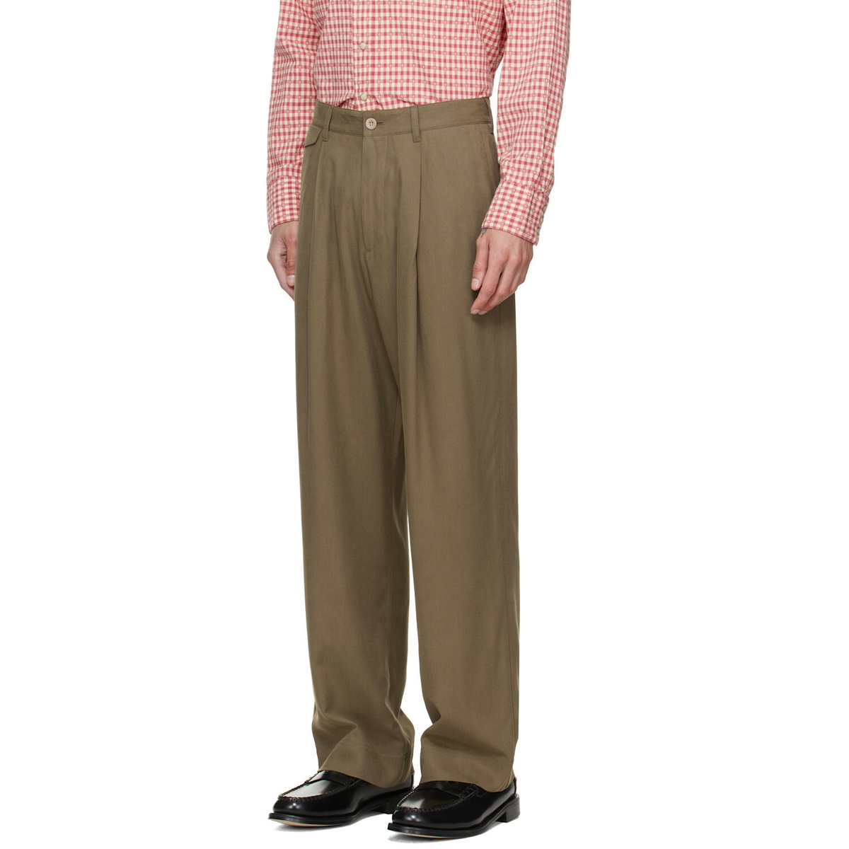 Paul Smith Khaki Relaxed-fit Pleated Lyocell Trousers