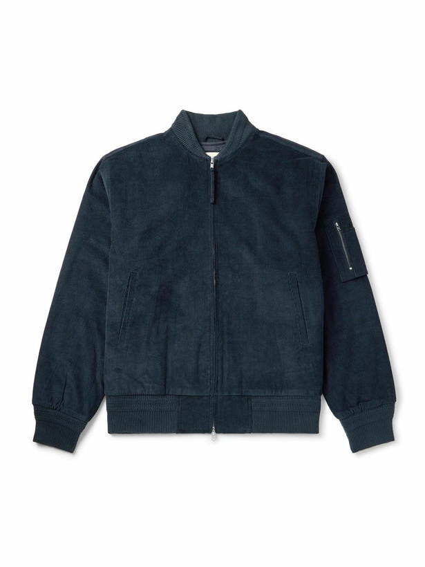 Photo: Kardo - Max Logo-Embroidered Cotton-Corduroy Bomber Jacket - Blue