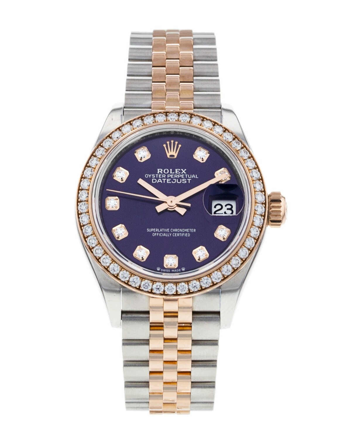 Rolex Datejust Steel Rose Gold Diamond 28 mm Ladies Watch 279381