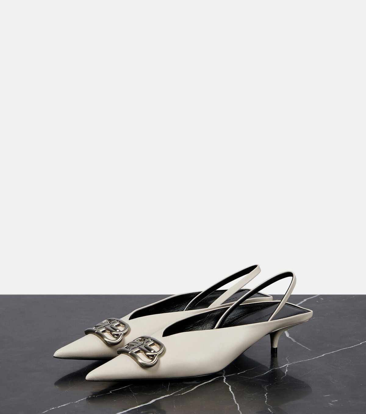 BALENCIAGA★BB Square Knife サテン ミュール スレートブルー Square Knife BB slingback mules in black - Balenciaga