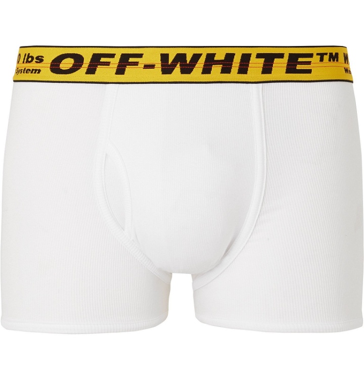 Photo: Off-White - Ribbed Stretch-Cotton Boxer Briefs - White
