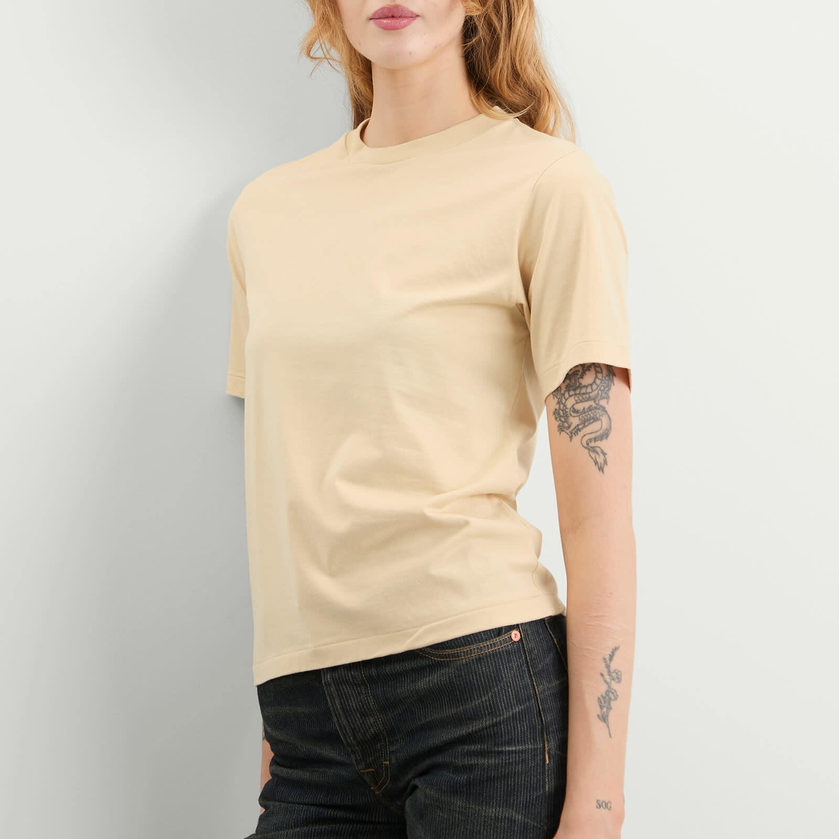 Auralee Women's High Twist Cotton Jersey T-Shirt in Light Beige