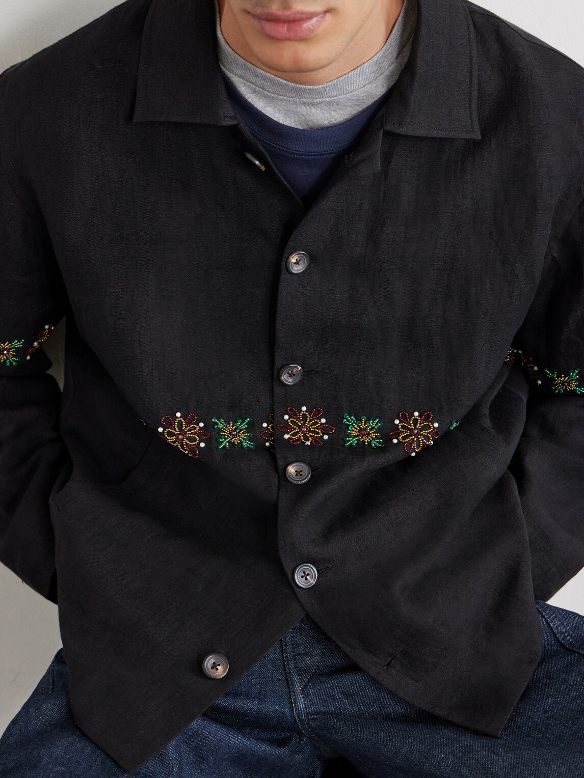 Kartik Research - Embroidered Linen Shirt - Black