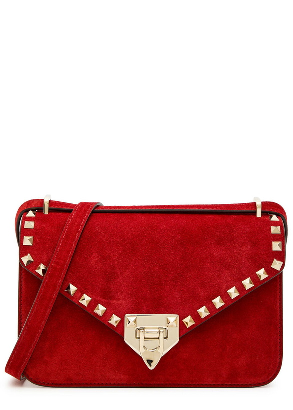 Photo: Valentino Rockstud Small Suede Shoulder bag - Red - One Size