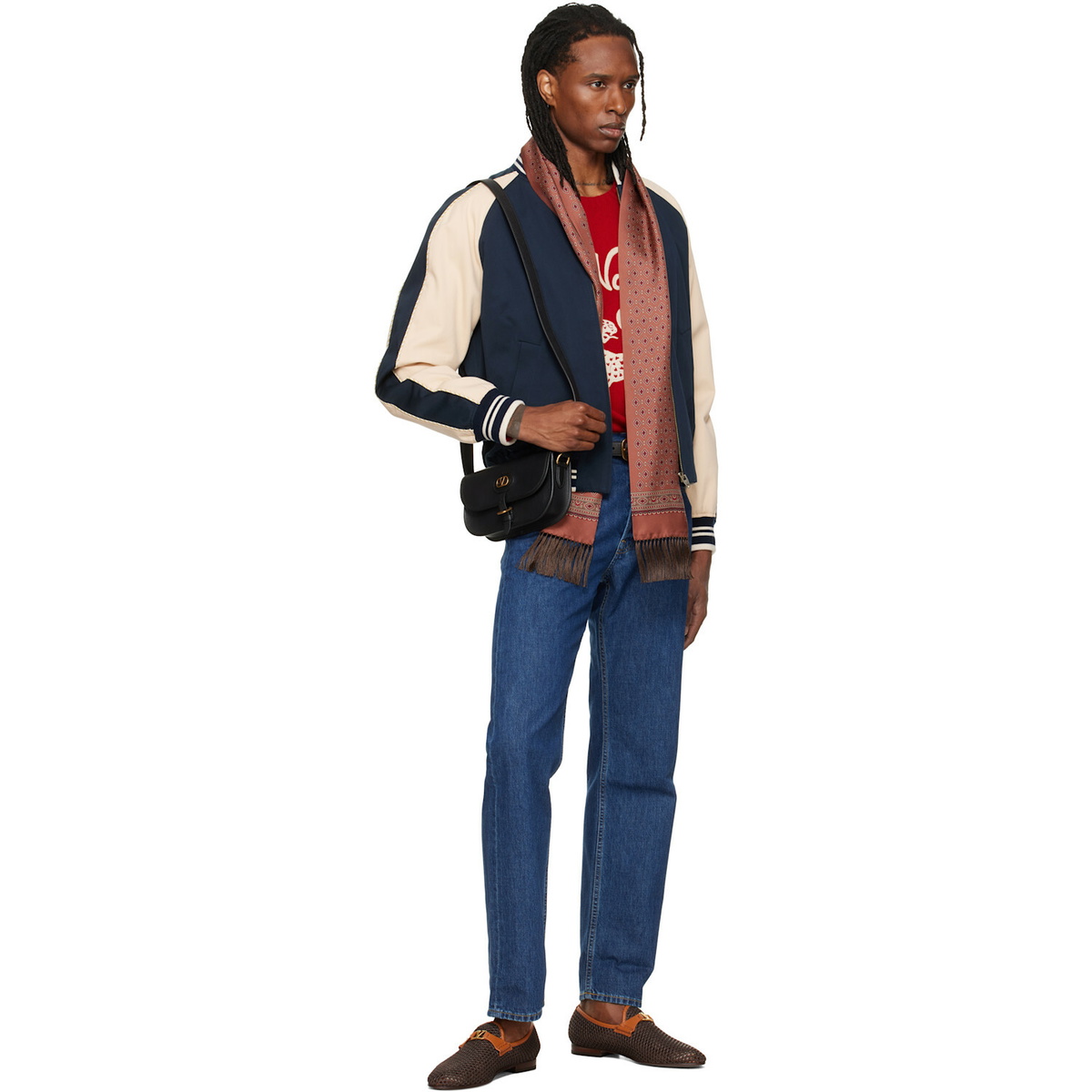 Valentino Navy Canvas & Fine Gabardine Bomber Jacket