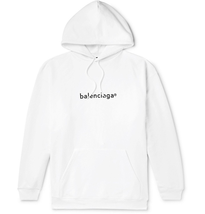 Photo: Balenciaga - Oversized Logo-Print Loopback Cotton-Jersey Hoodie - White