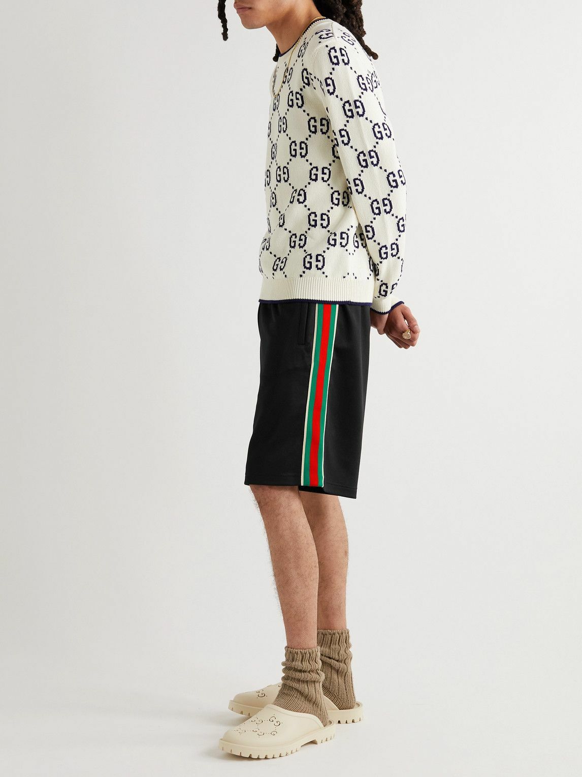 GUCCI - Straight-Leg Webbing-Trimmed Tech-Jersey Drawstring