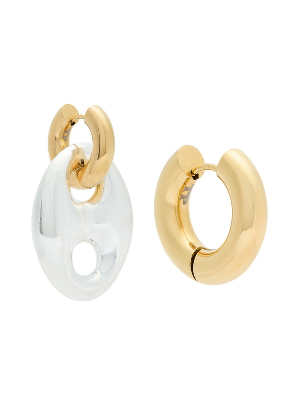 Photo: Timeless Pearly Two-tone Mismatched 24kt Gold-plated Hoop Earrings - One Size