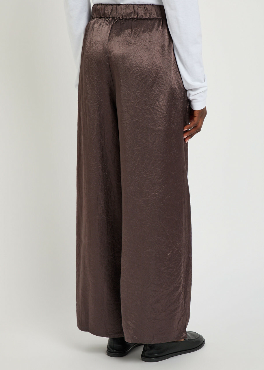 Eileen Fisher Crinkled Wide-leg Satin Trousers Brown