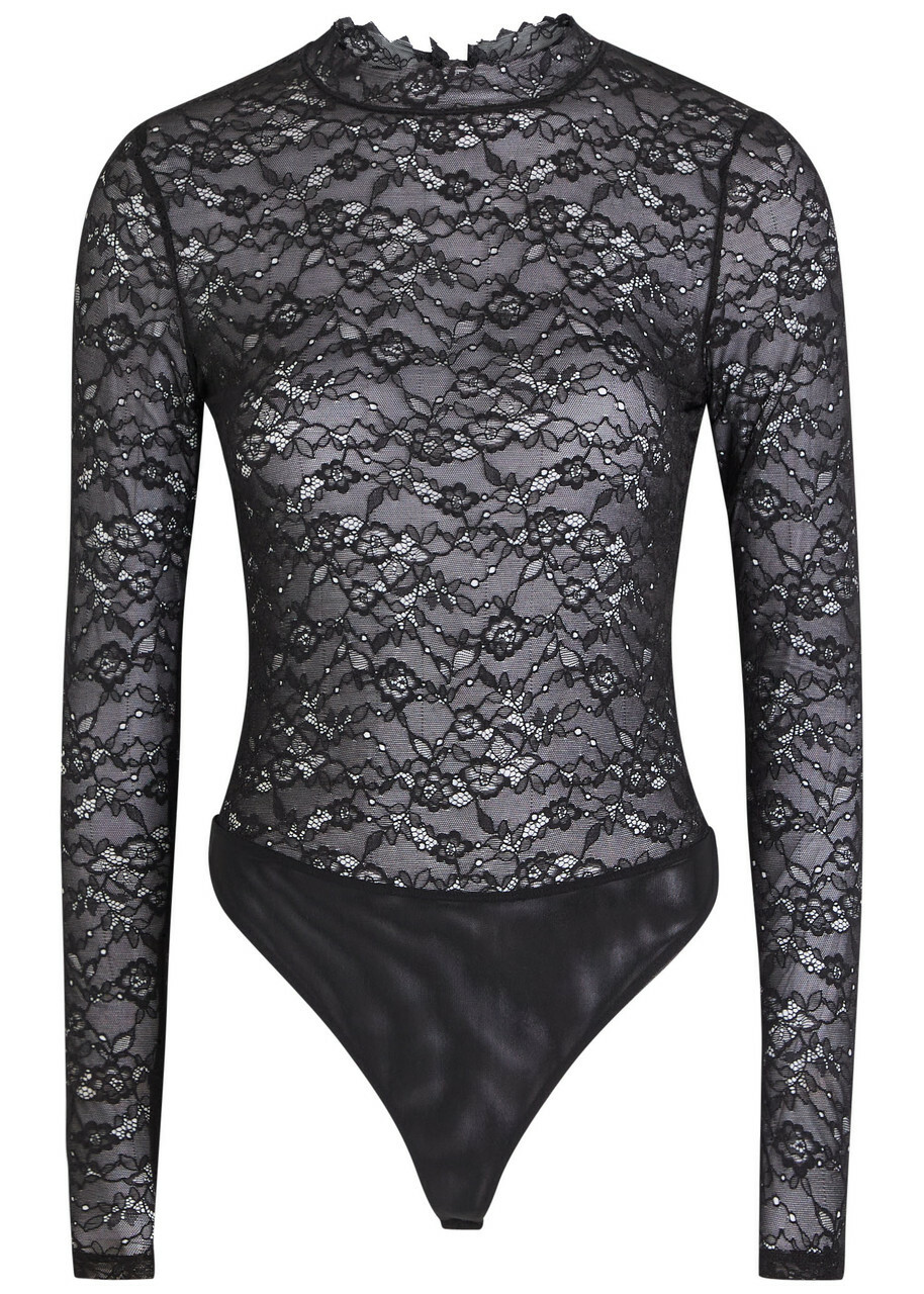 Alice + Olivia Taeyn Lace Bodysuit Black
