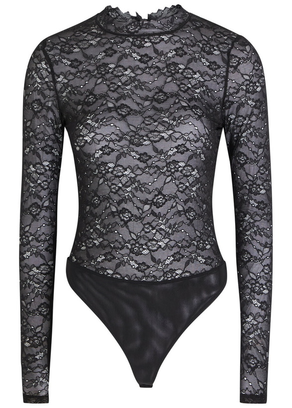Photo: Alice + Olivia Taeyn Lace Bodysuit Black