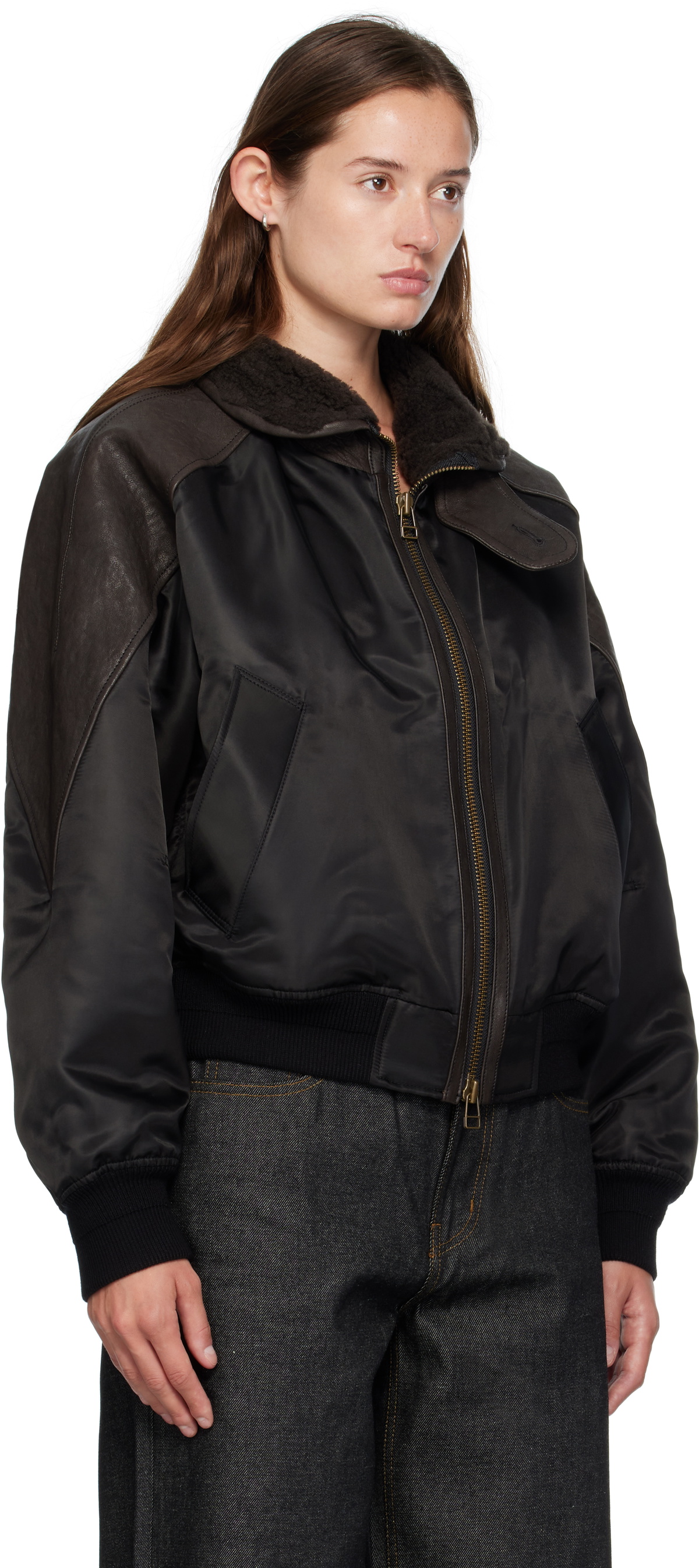 COOR Brown High-Neck Bomber Jacket