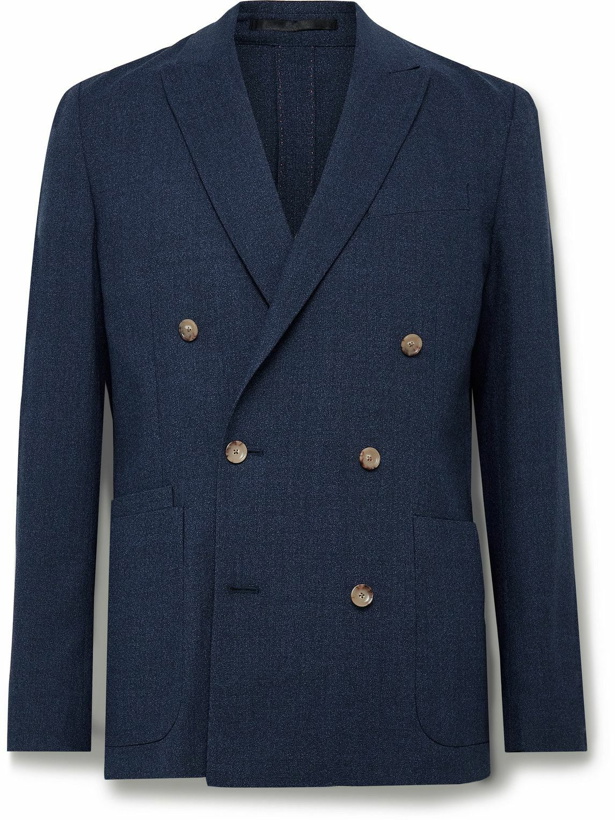 Photo: Paul Smith - Slim-Fit Double-Breasted Unstructured Virgin Wool Suit Jacket - Blue