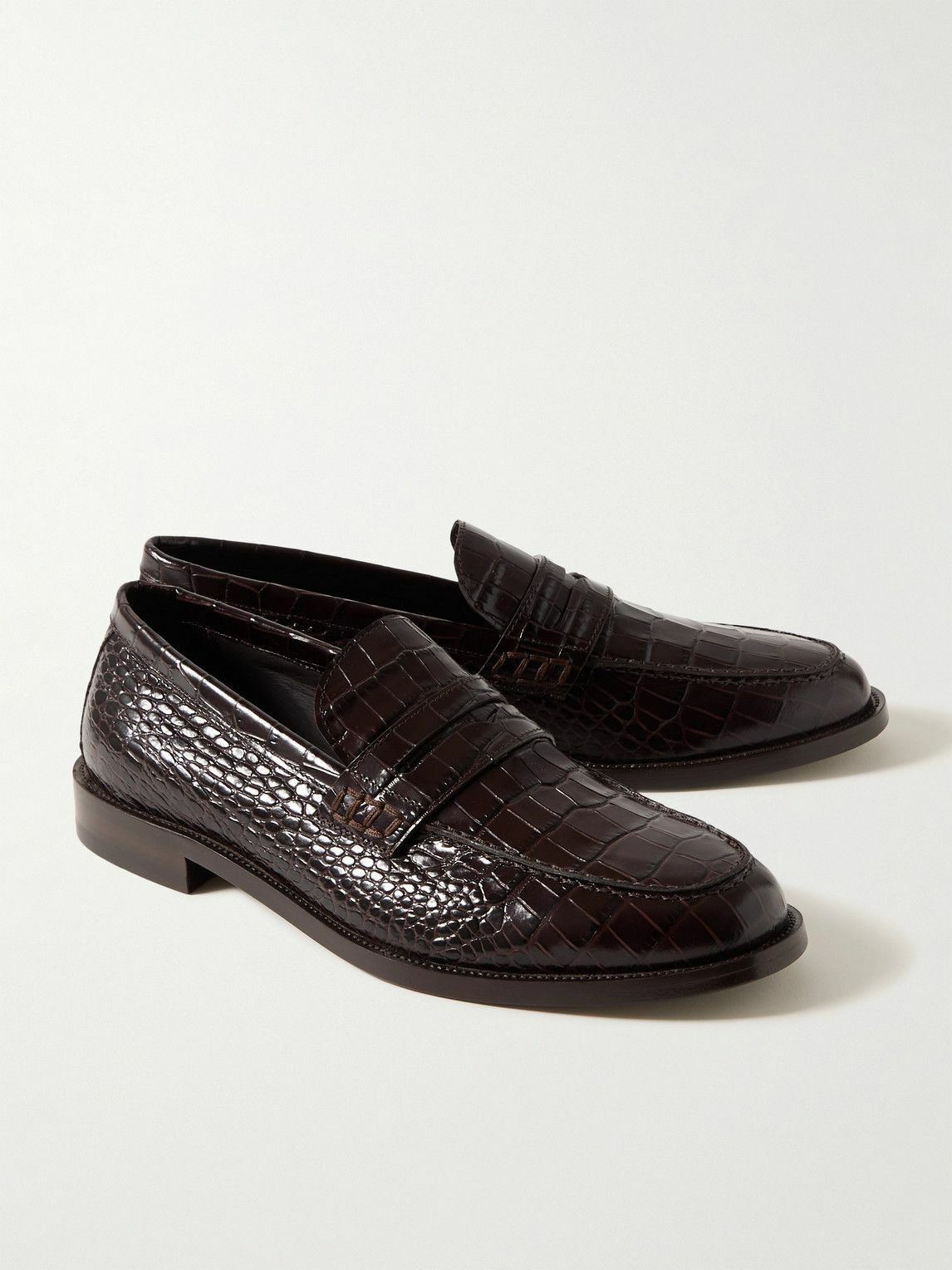 Manolo Blahnik - Perry Croc-Effect Leather Penny Loafers  display picture 1