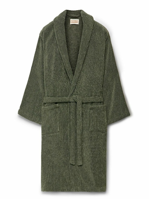 Photo: Cleverly Laundry - Pinstriped Cotton-Terry Robe - Green