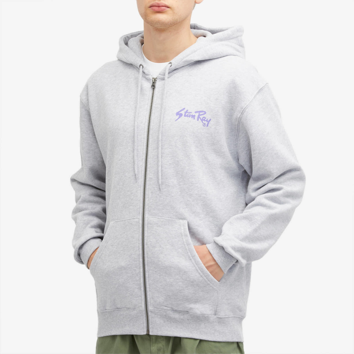 Stan Ray Men's OG Logo Zip Hoodie in Grey Marl/Navy