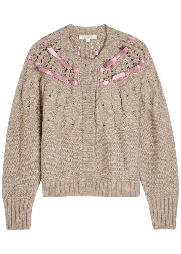 Photo: Loveshackfancy Clementian Bow-appliquéd Alpaca-blend Cardigan Cream
