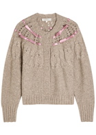 Loveshackfancy Clementian Bow-appliquéd Alpaca-blend Cardigan Cream