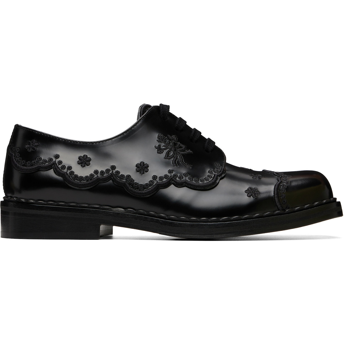 Simone Rocha Black Floral Lace Brogue Derbys