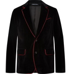 Alexander McQueen - Black Slim-Fit Contrast-Tipped Cotton-Velvet Blazer - Men - Black