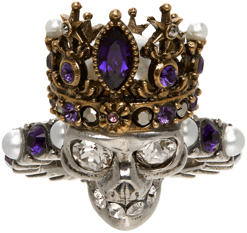 New Season【ALEXANDER MCQUEEN】ソブリンスカルクリスタルring MCQUEEN Skull Burnished Silver-Tone Ring for Men | MR PORTER