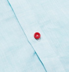 Isaia - Slim-Fit Logo-Embroidered Slub Linen Shirt - Blue
