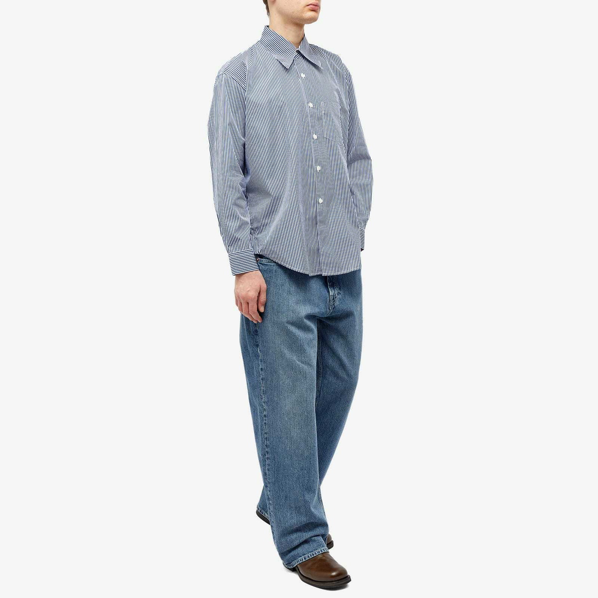 Our Legacy Men's Coco 70s Shirt in Blue Mid Mgmt Stripe Our