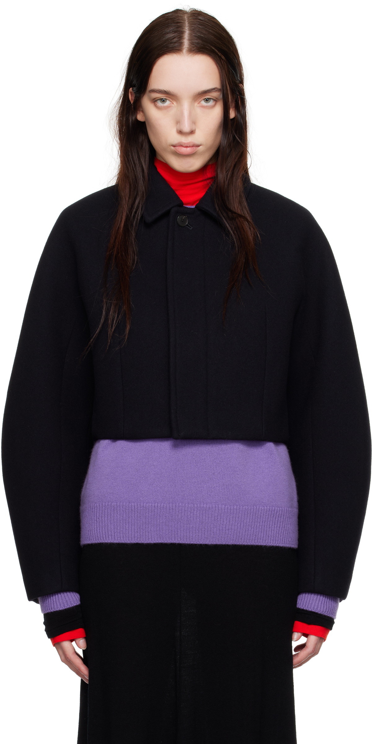 AURALEE Navy Sponge Wool Melton Short Jacket Auralee