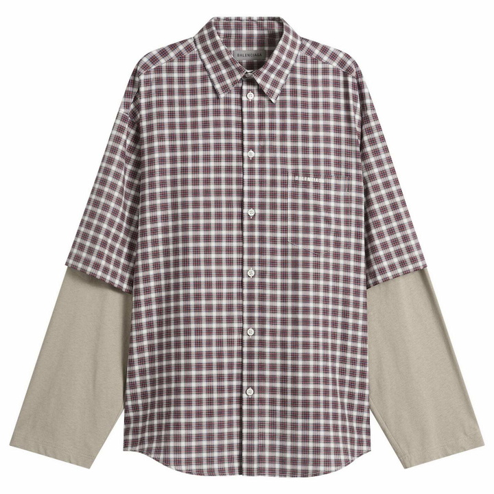 Photo: Balenciaga Men's Check Poplin Double Layer Shirt in Red/Navy