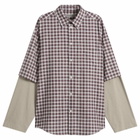 Balenciaga Men's Check Poplin Double Layer Shirt in Red/Navy